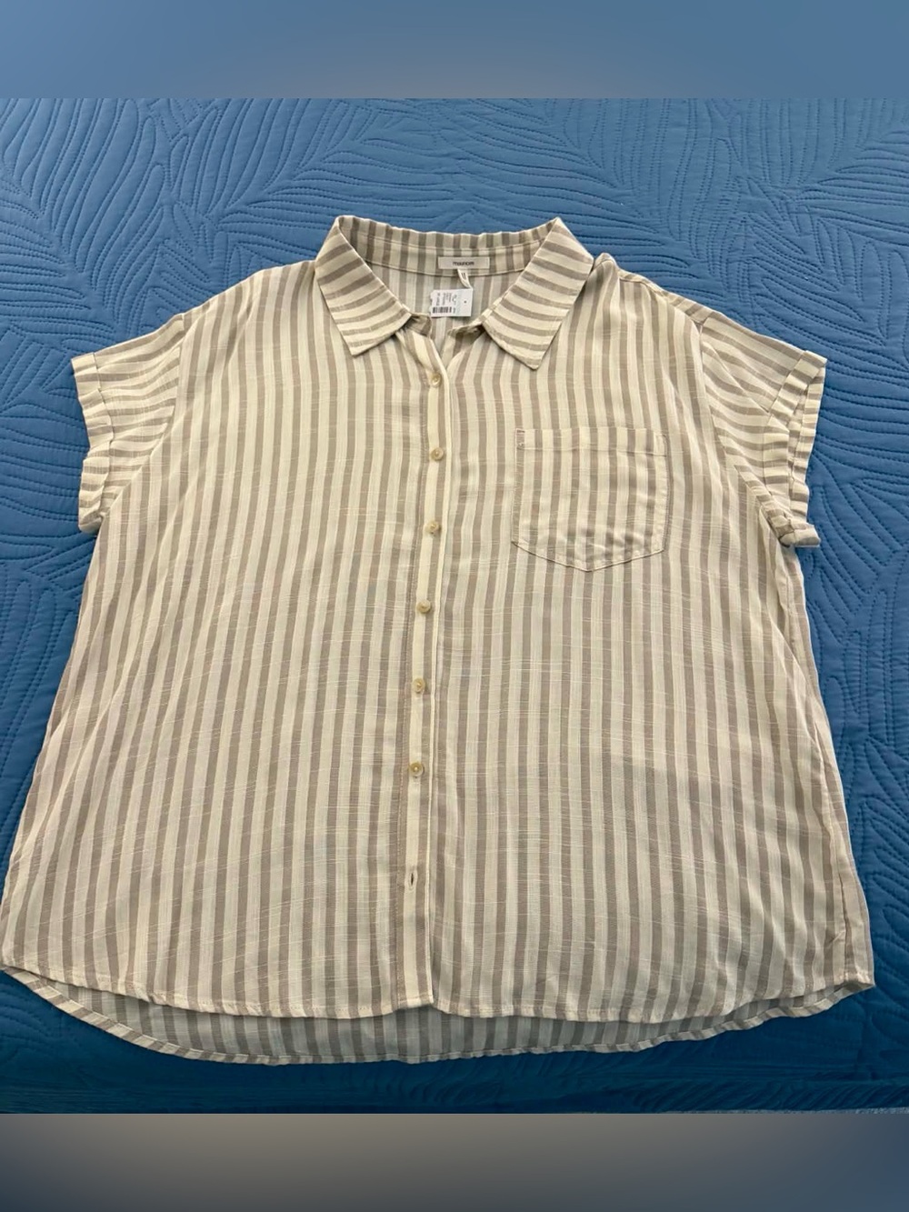 Maurices Cream and Light Taupe Striped Button-Front Blouse